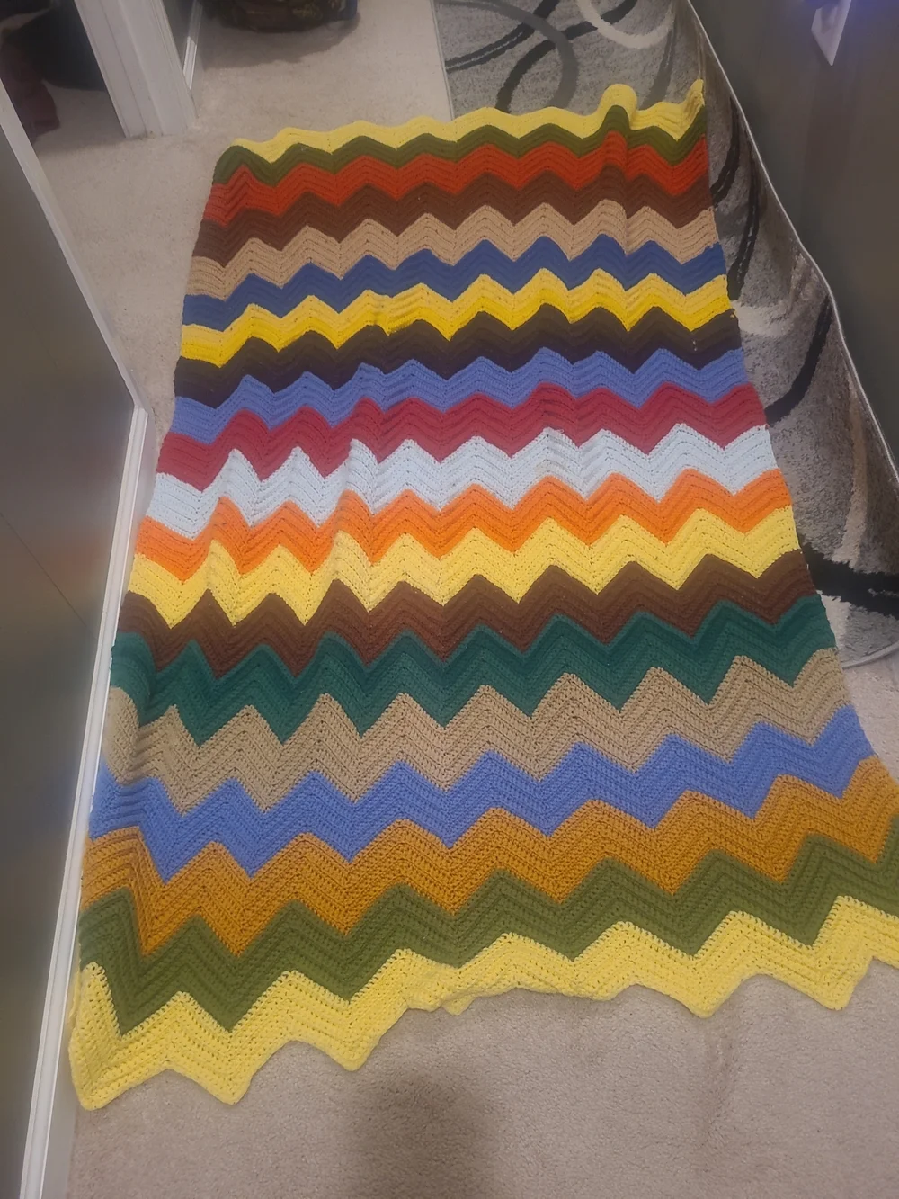 Vintage Afghan Multicolored 80's Throw Knit Blanket Hand Knit